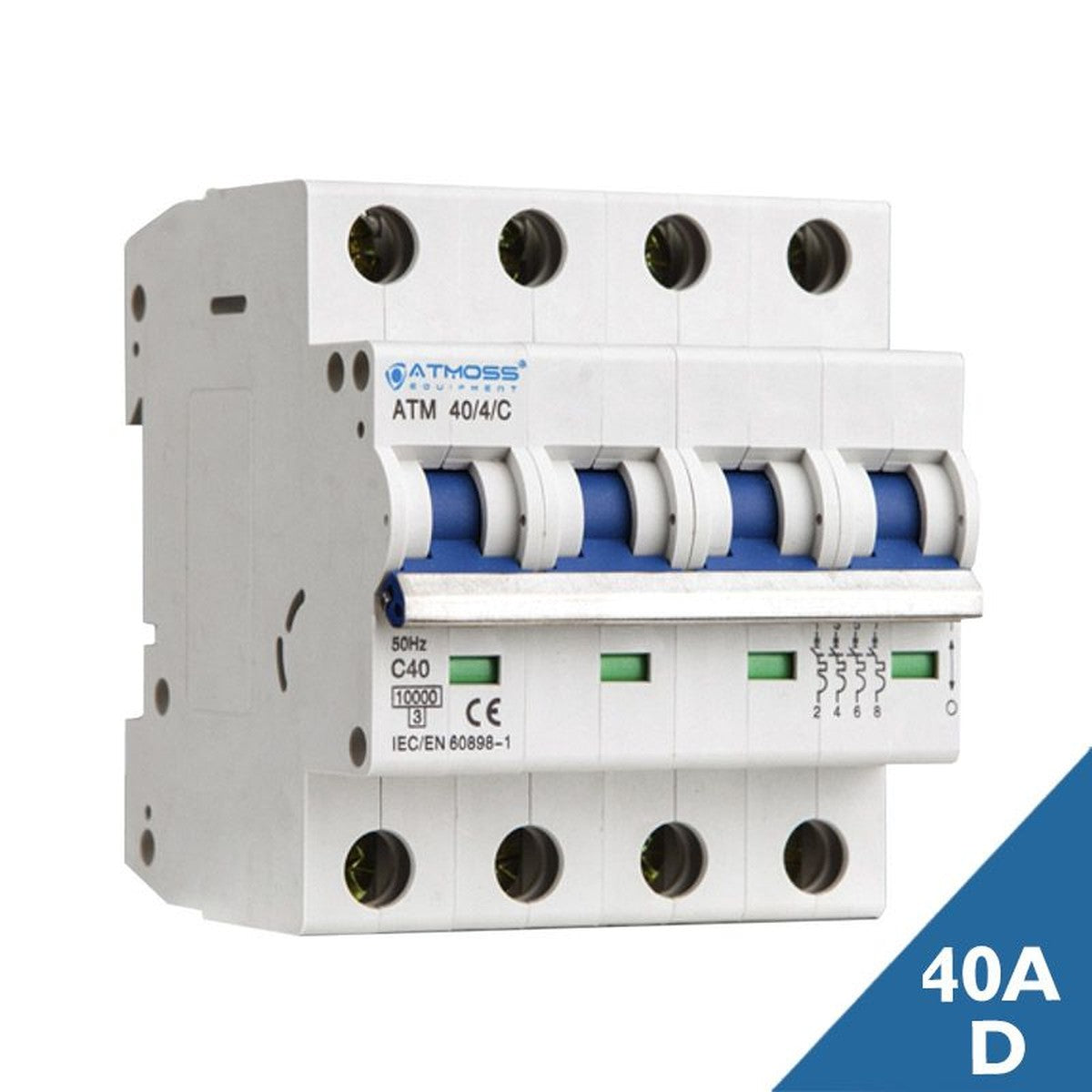 Interruptor magnetotérmico Atmoss 4P 40 A curva D 10 kA - referencia 104MAG0023