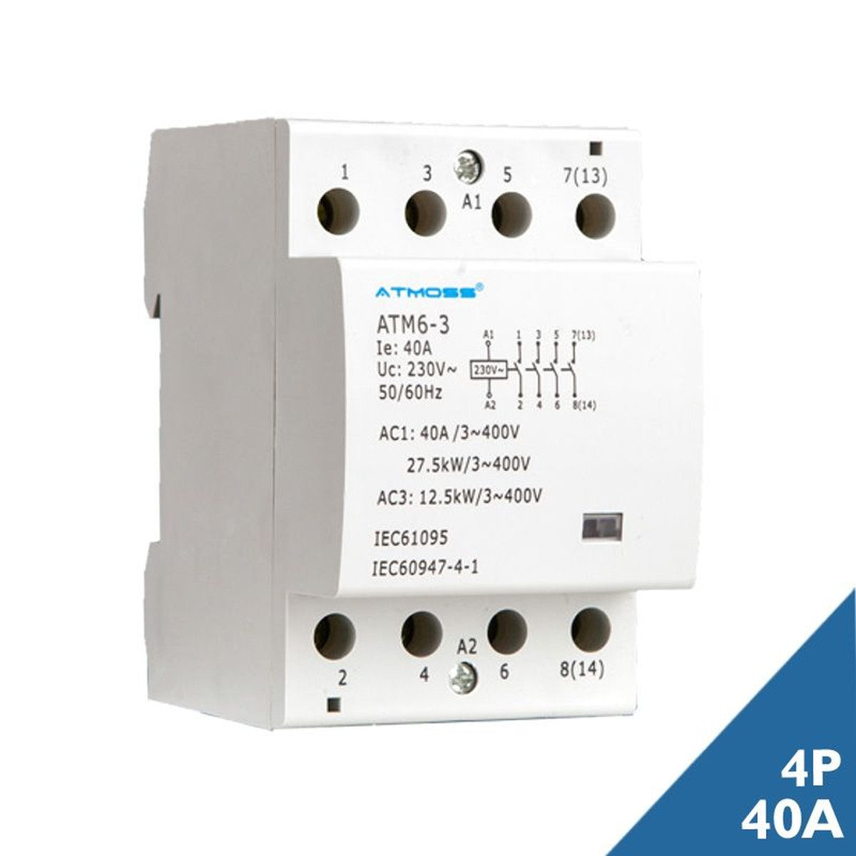 Contactor modular Atmoss 4P 40 A para carril DIN - referencia 105CON005