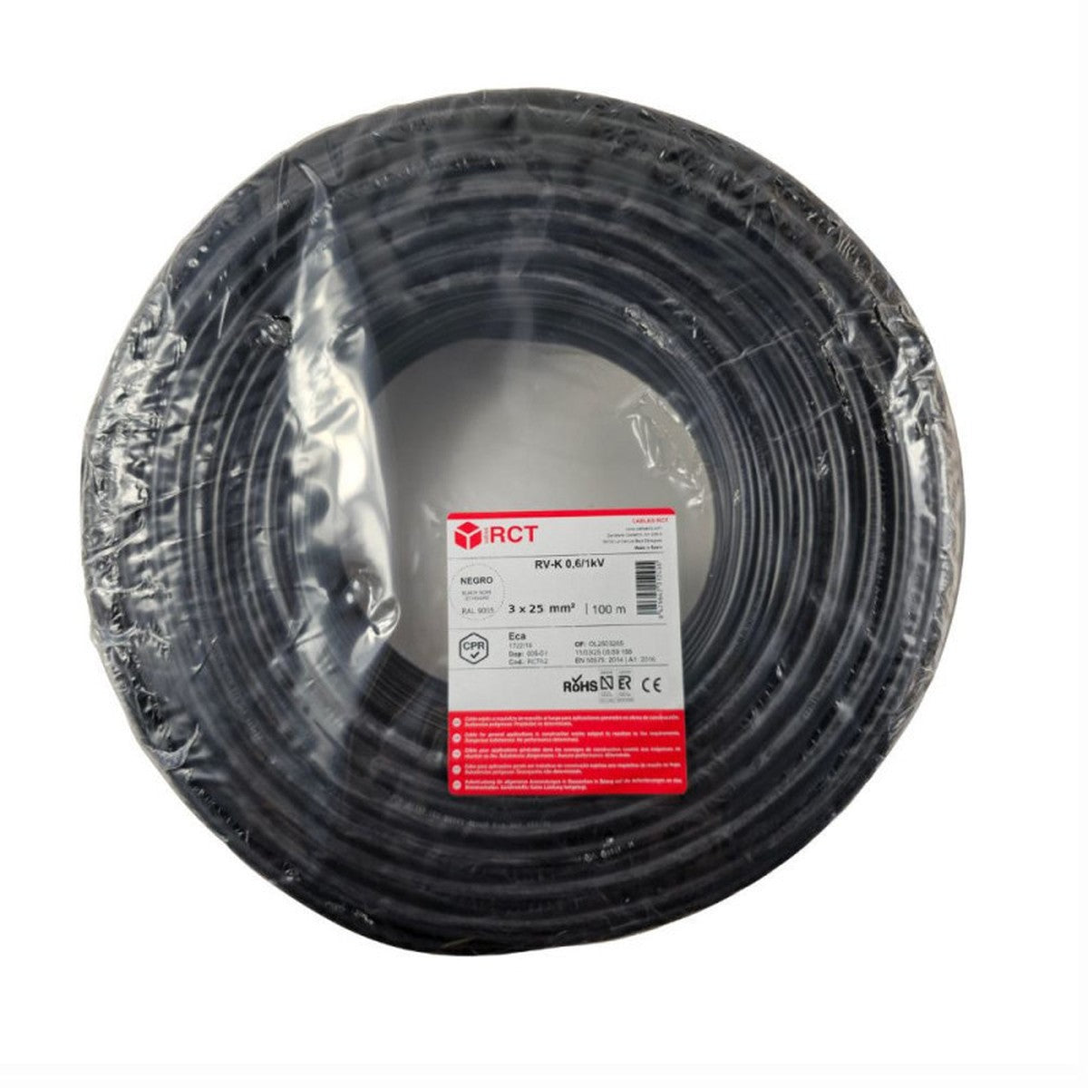 Cable flexible RV-K 0,6/1 kV 3G2,5 mm² negro RCT Cable, rollo 100 m - referencia 6203025015