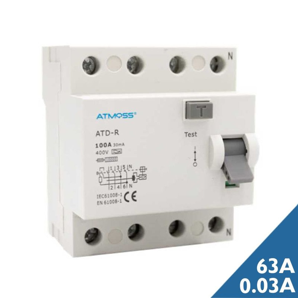 Interruptor diferencial ATMOSS superinmunizado 4P 63 A 30 mA tipo A 6 kA – Ref. 200-DIF026