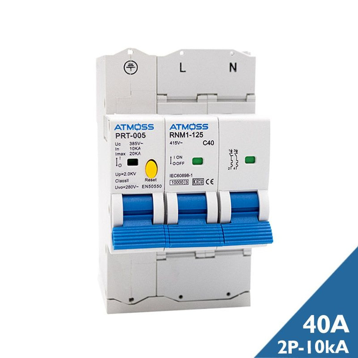 Protector de sobretensiones ATMOSS Combi transitorias y permanentes 2P 40 A 10 kA – Ref. PRT-005