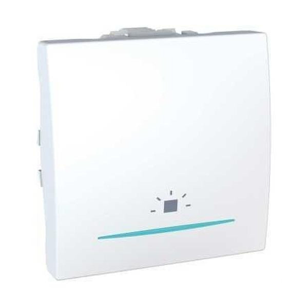 Pulsador luminoso Schneider Unica con símbolo de luz y LED azul – Ref. MGU3.206.18LNL