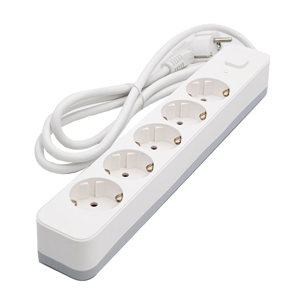 Base múltiple blanca Atmoss de 5 tomas Schuko con interruptor y cable