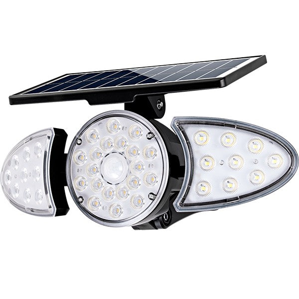 Aplique LED solar negro Atmoss de tres focos con panel