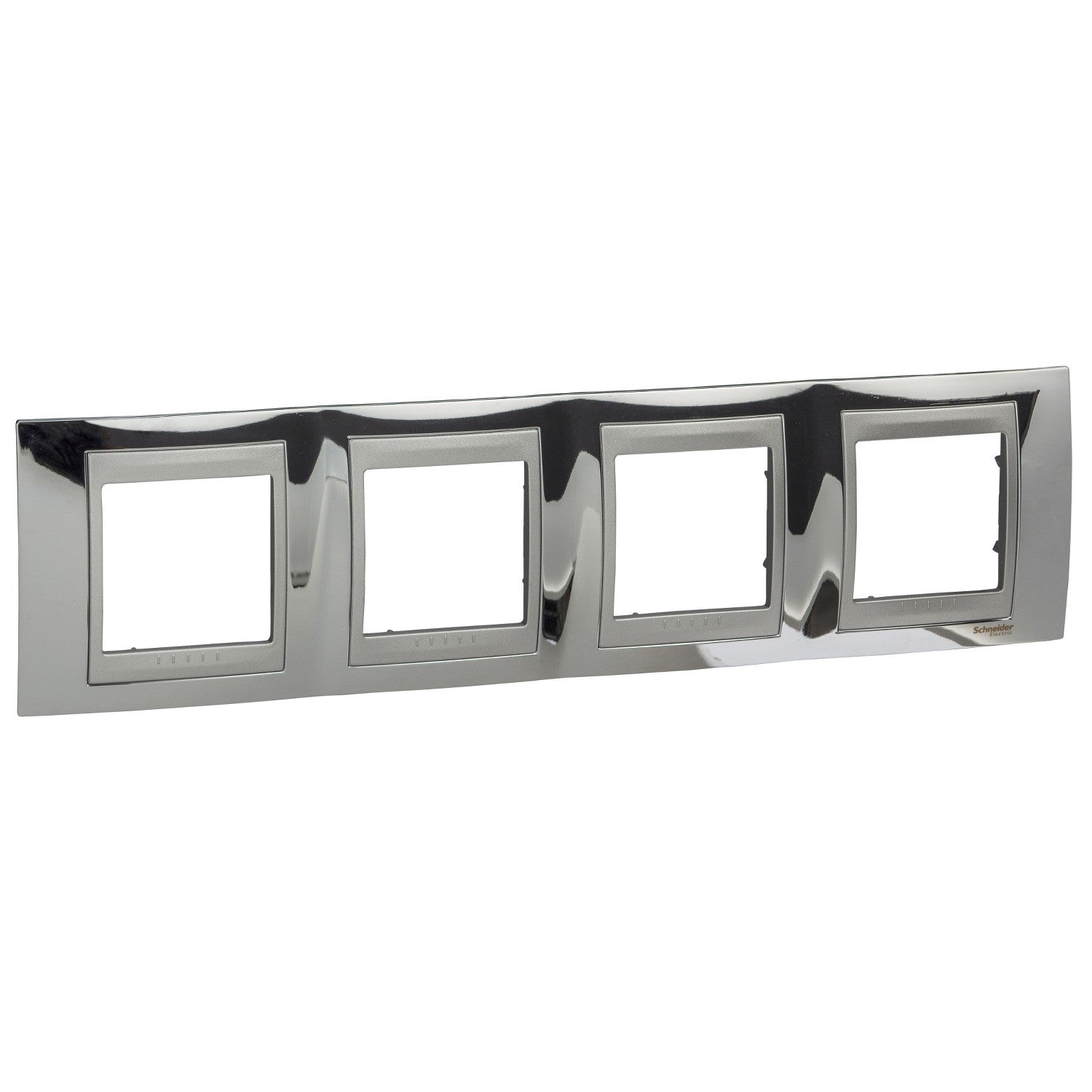 Marco de cuatro elementos cromo brillante y aluminio Schneider Electric Unica Top