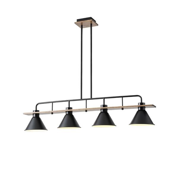 Lámpara colgante Aimur Cono negro y madera de 4 luces