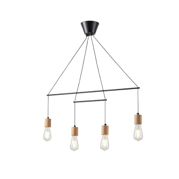 Lámpara colgante Aimur Edison negro y madera de 4 luces