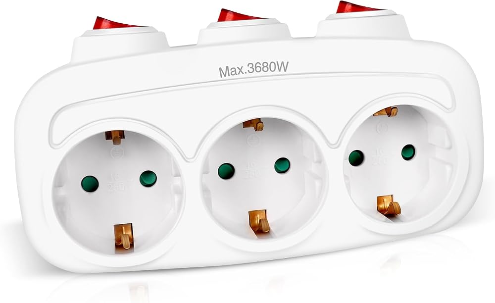 Ladrón de red Schuko de 3 salidas con interruptor