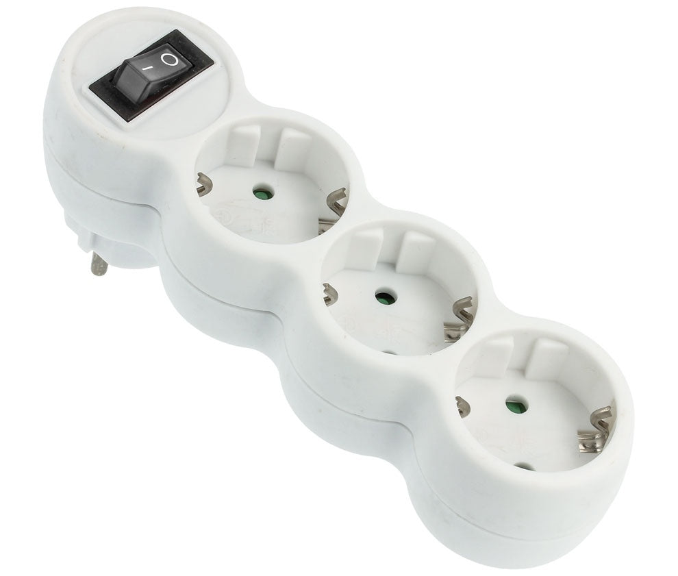 Adaptador triple Schuko con interruptor, blanco