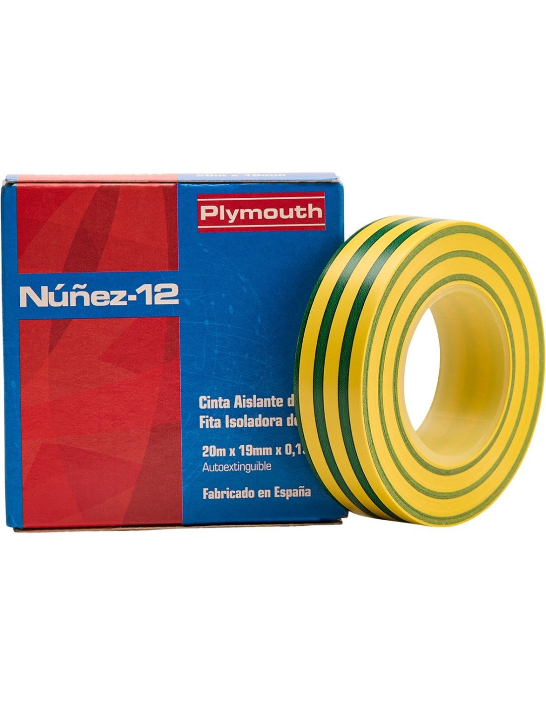 Cinta aislante PVC verde-amarillo (tierra) 20 m x 19 mm Plymouth Núñez 12