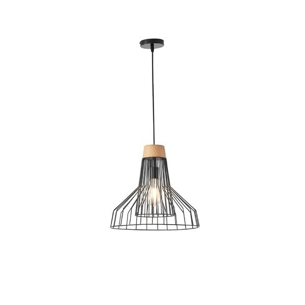 Lámpara colgante Aimur Tassel negro y madera Ø360 mm