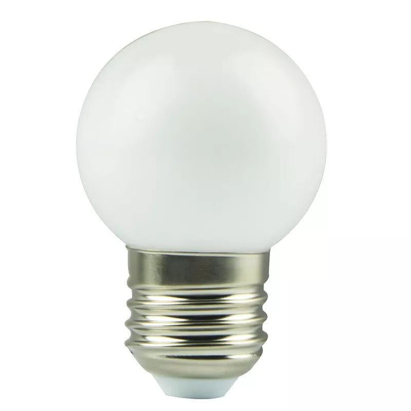 Bombilla esférica blanco opal con casquillo E27