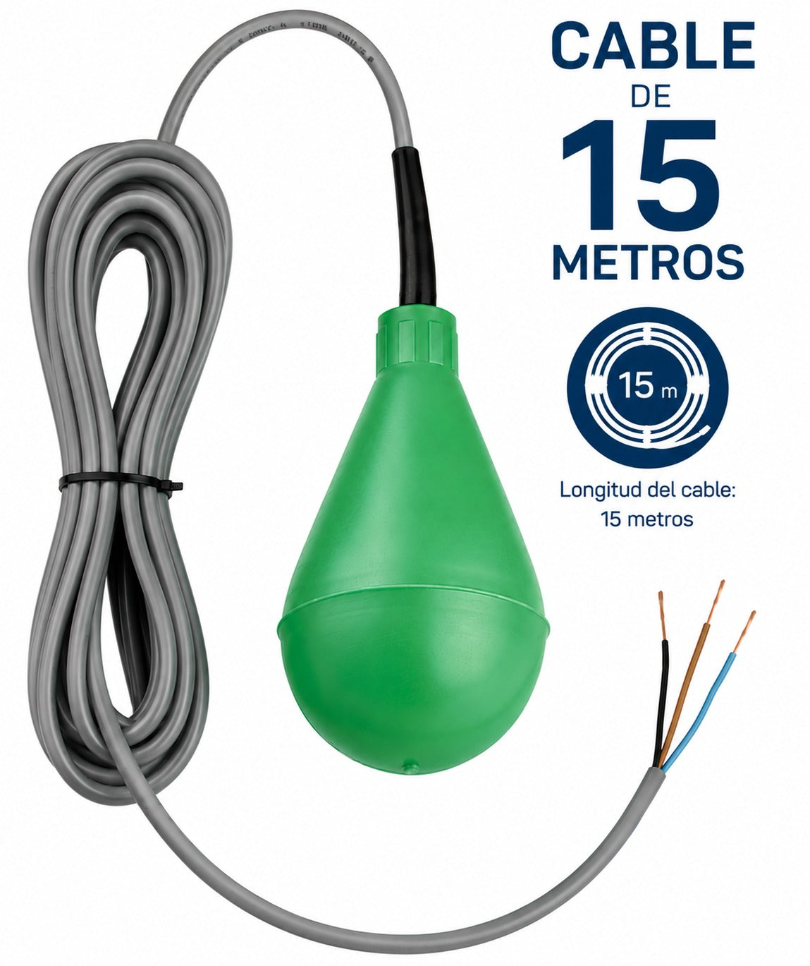 Interruptor de nivel con boya y cable de 15 metros para pozo