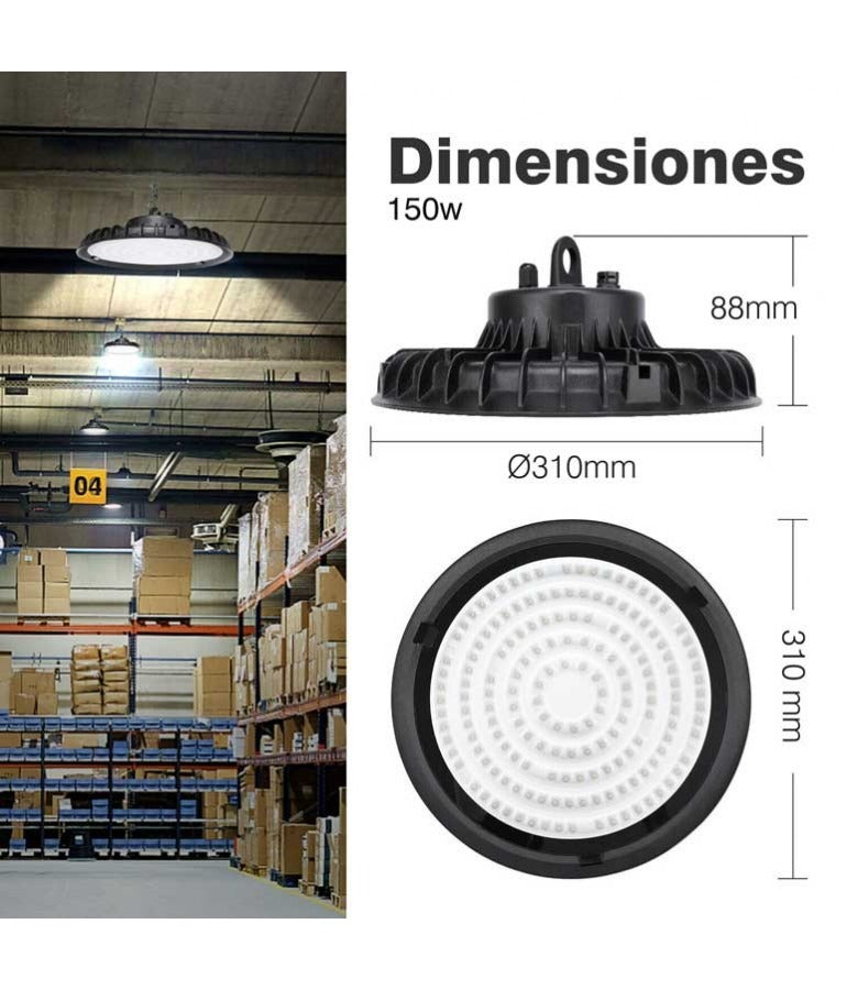 Campana industrial LED de 100 a 200 W luz cálida