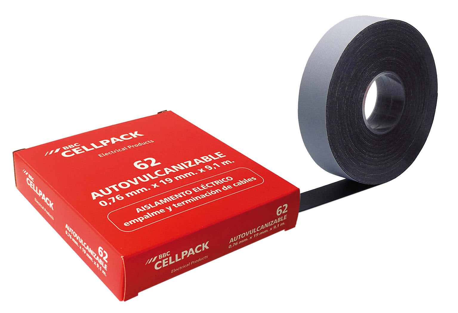 Cinta autovulcanizable Cellpack nº 62 de 0,75 mm x 19 mm x 9,1 m